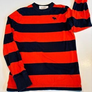 Vtg Abercrombie & Fitch Muscle Long Sleeve Cotton Striped Orange & Navy Shirt, M